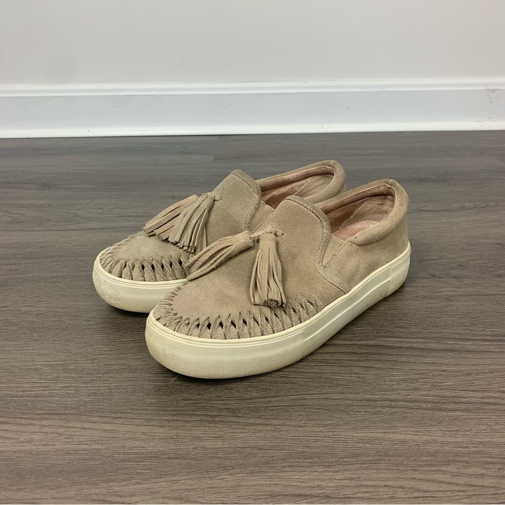 J Slides Tan Suede Tassel Slip On Sneakers Size 7